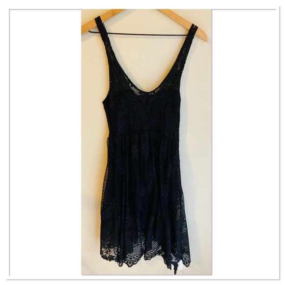 Free People Salinas Lace Foil Print Dress Black Gold Metallic Size 0 - Picture 7 of 10